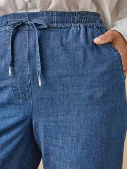 Sale Pantacourt élastiqué en chambray Femme Pantacourt|Pantalon