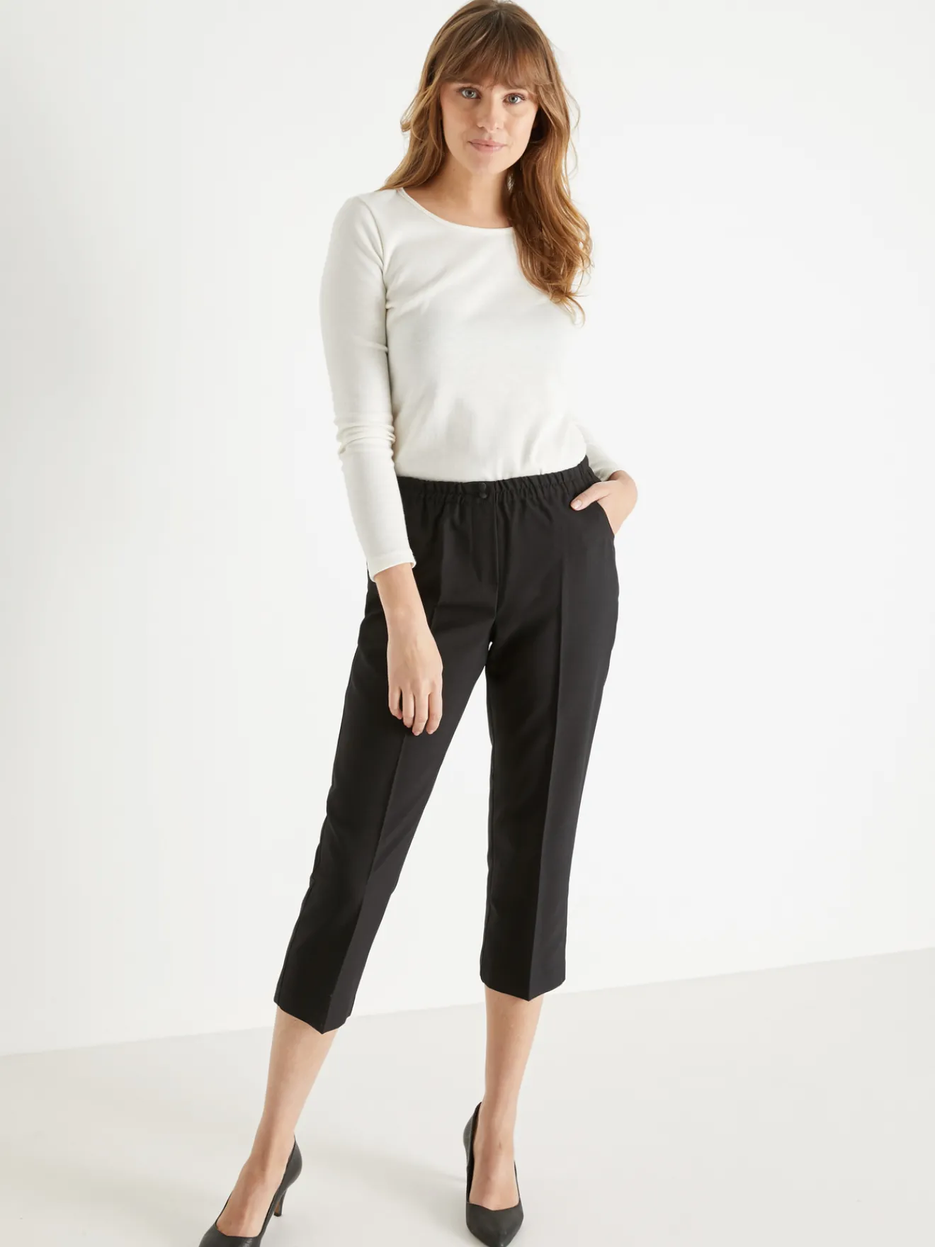 Clearance Pantacourt élastiqué entrejambe 60cm Femme Pantacourt|Pantalon