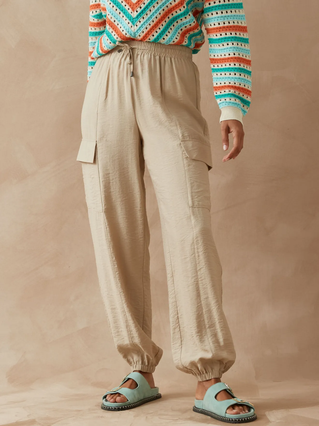 New Pantalon cargo élastiqué Femme Pantalon