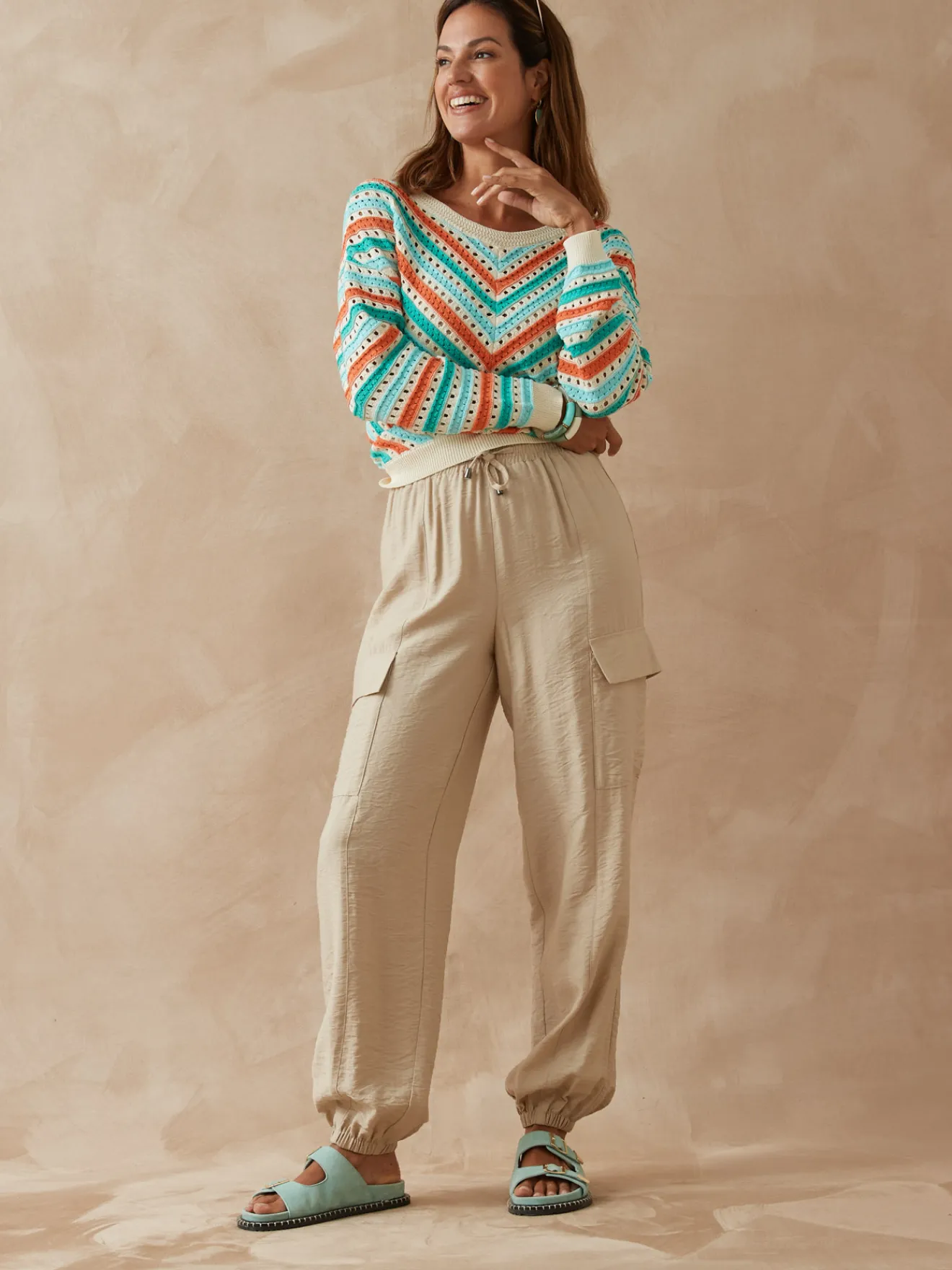 New Pantalon cargo élastiqué Femme Pantalon