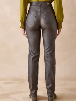 Clearance Pantalon enduit taille haute Femme Pantalon