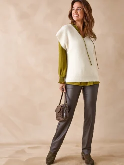 Clearance Pantalon enduit taille haute Femme Pantalon