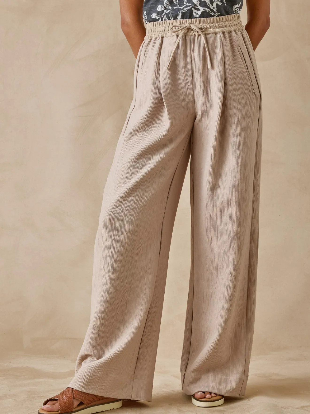 Outlet Pantalon large aspect froissé Femme Pantalon