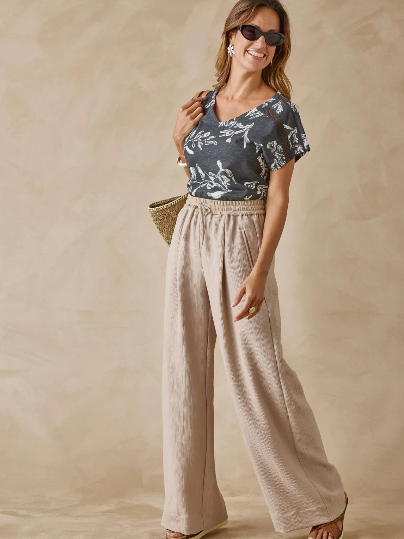 Outlet Pantalon large aspect froissé Femme Pantalon