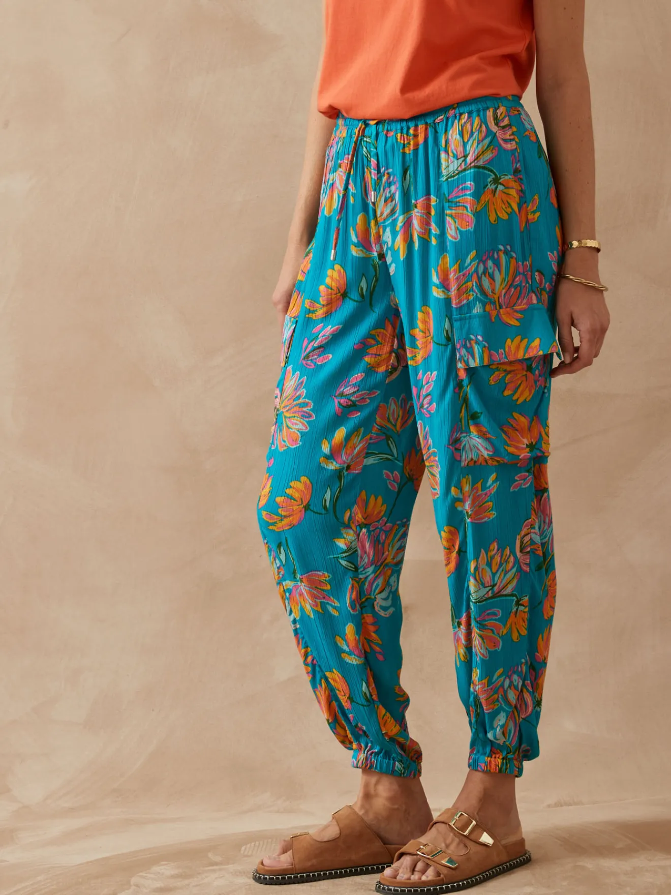 Hot Pantalon large élastiqué Femme Pantalon