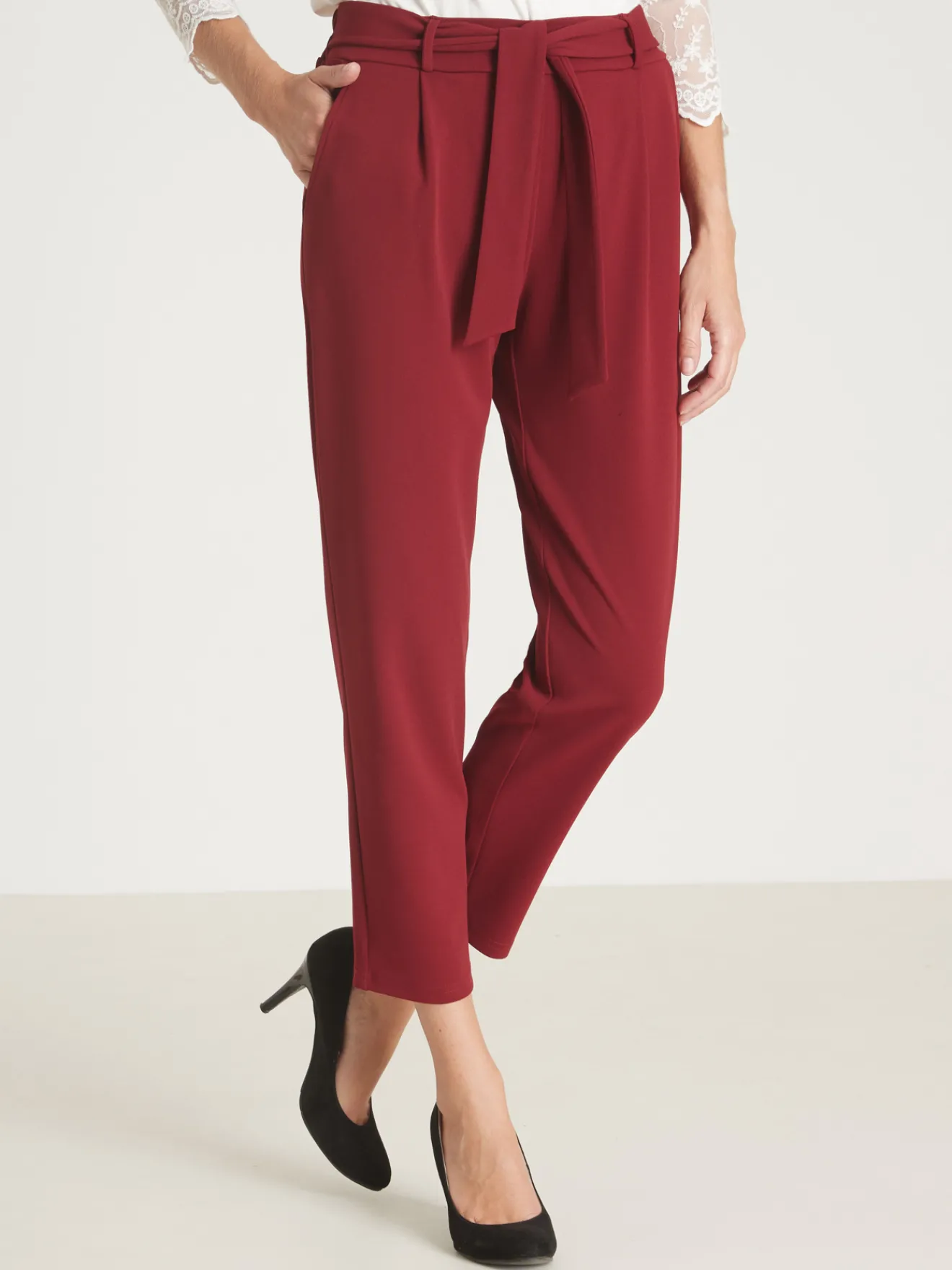 Sale Pantalon élastiqué en maille Femme Pantalon