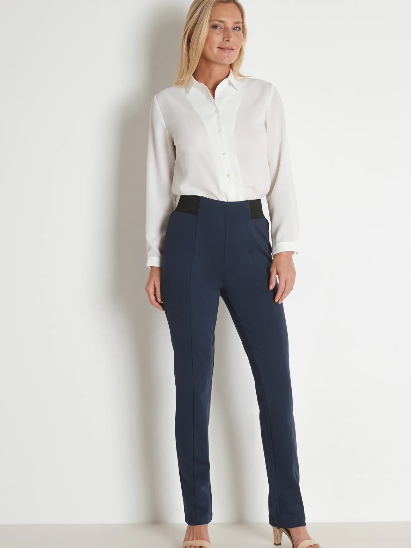 New Pantalon élastiqué en maille milano Femme Pantalon