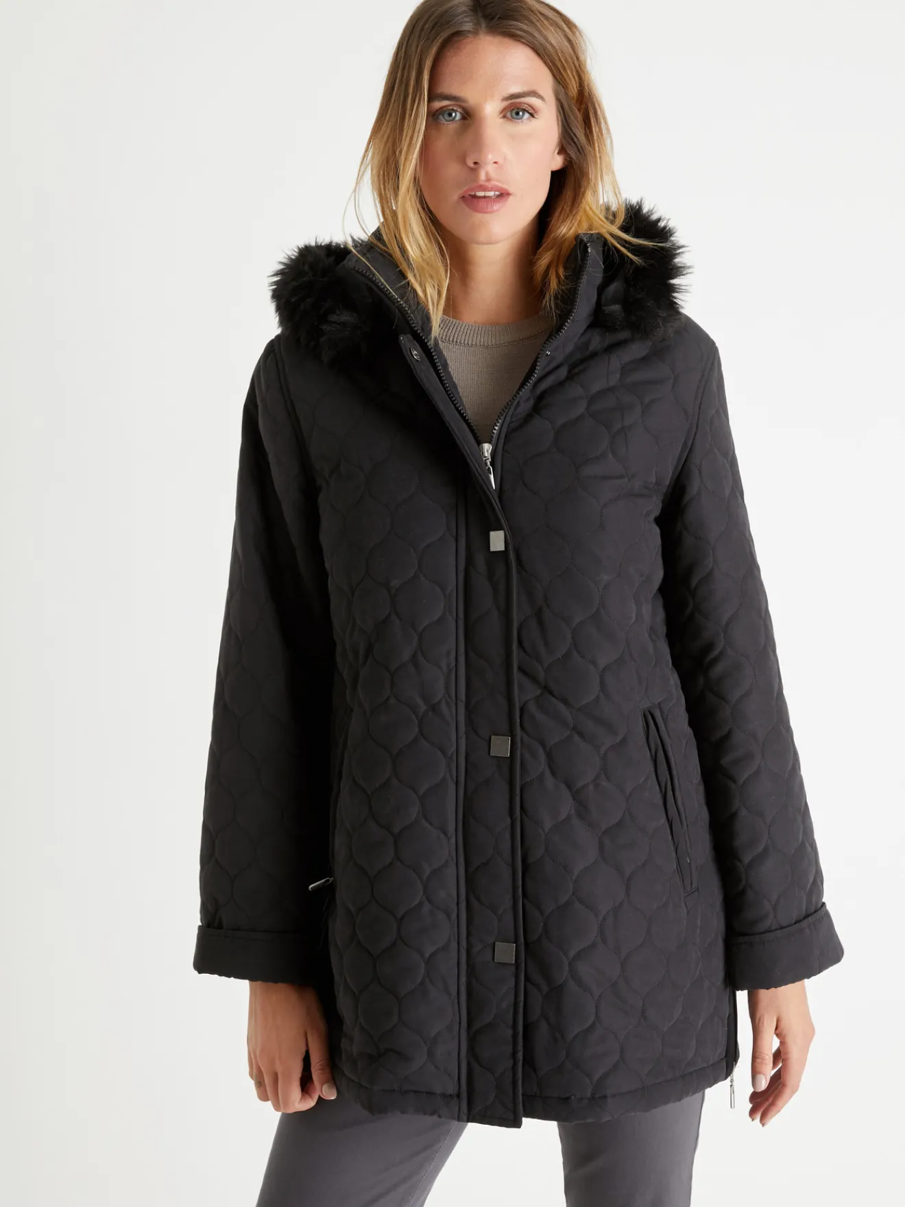 Outlet Parka matelassée courte en microfibre Femme Manteau, Parka