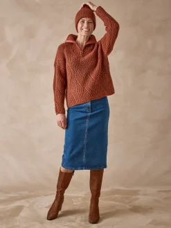 Sale Pull camionneur zippé et bonnet Femme Pull