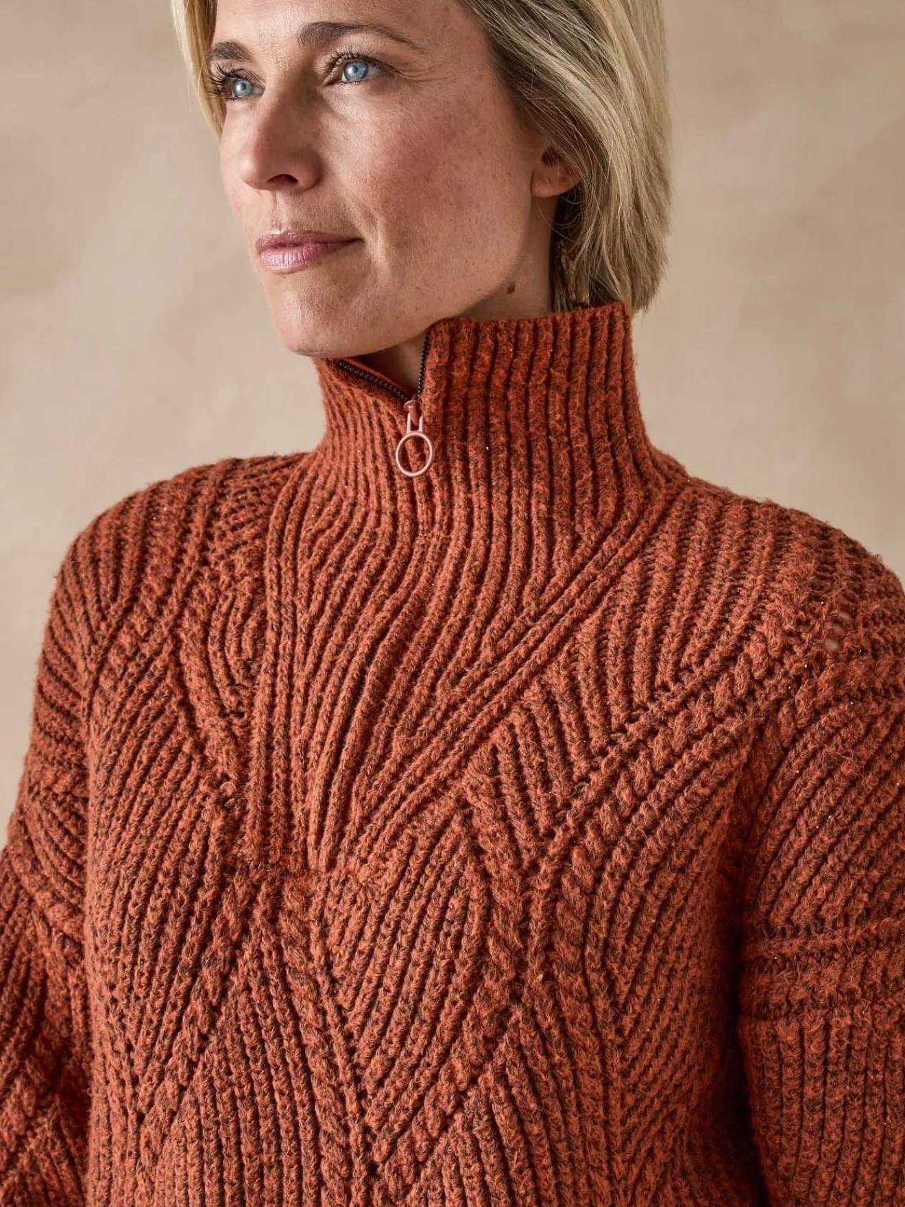 Sale Pull camionneur zippé et bonnet Femme Pull