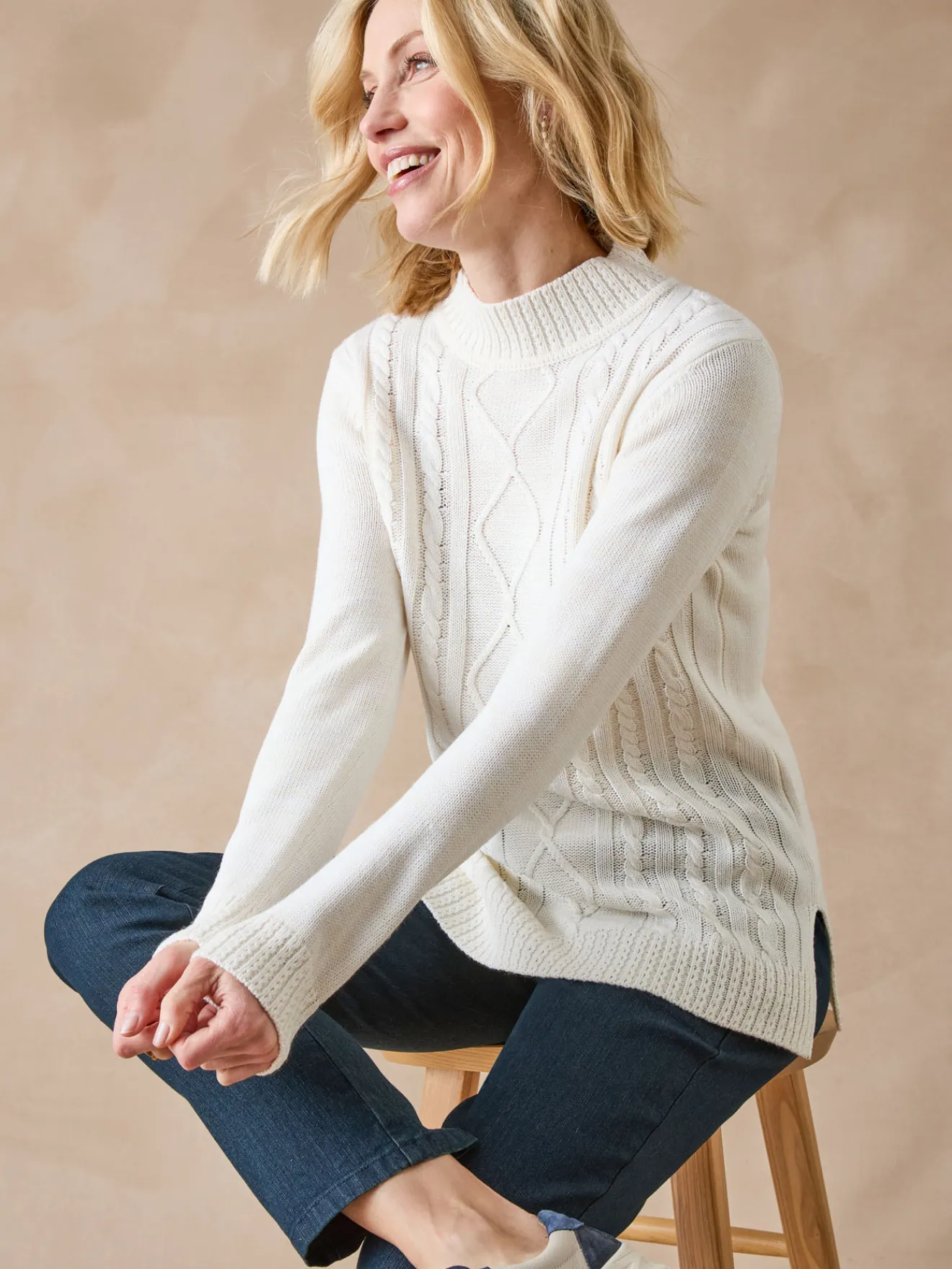 Pull col montant maille torsadée Femme Pull