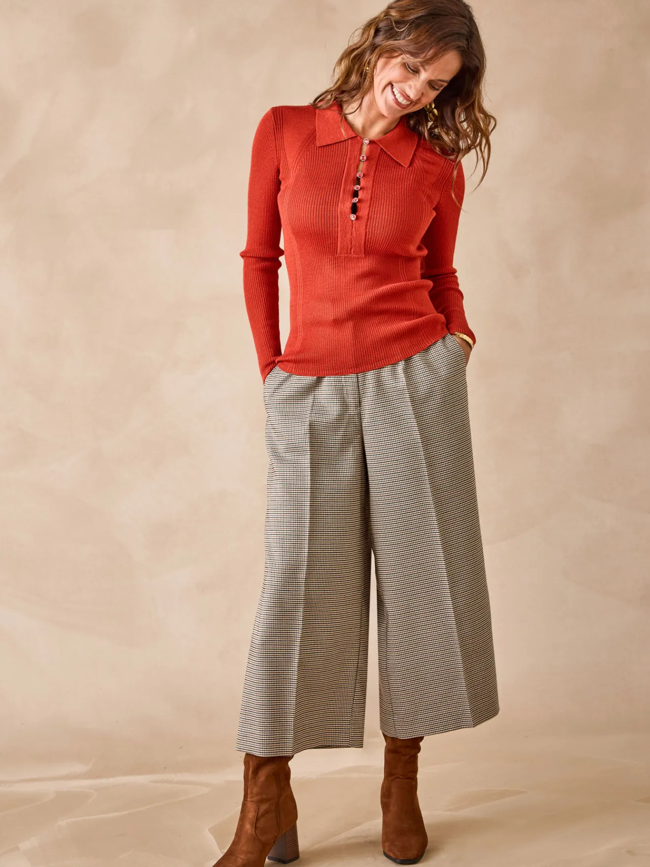 Outlet Pull col polo 50% laine mérinos Femme Pull