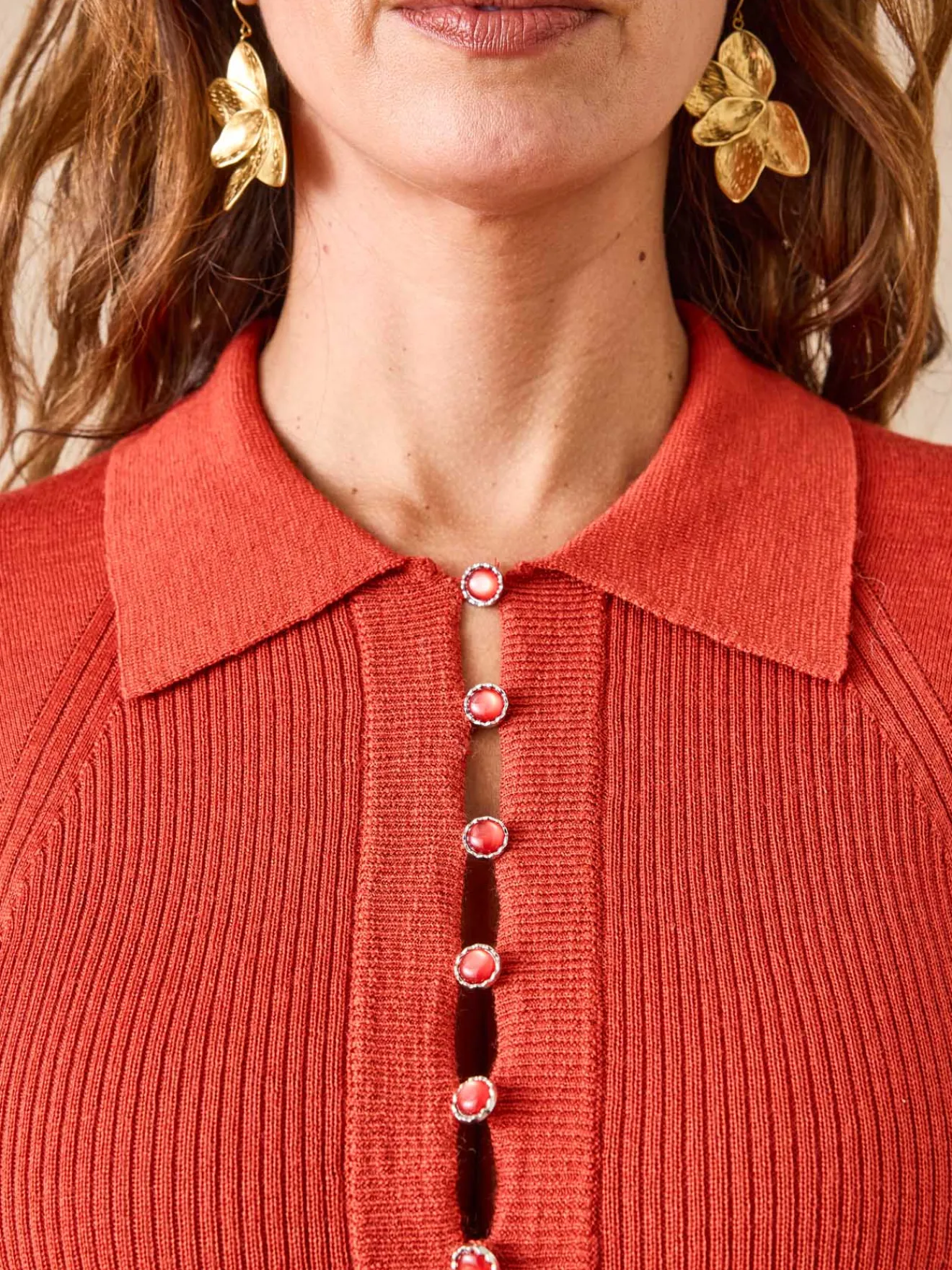 Outlet Pull col polo 50% laine mérinos Femme Pull