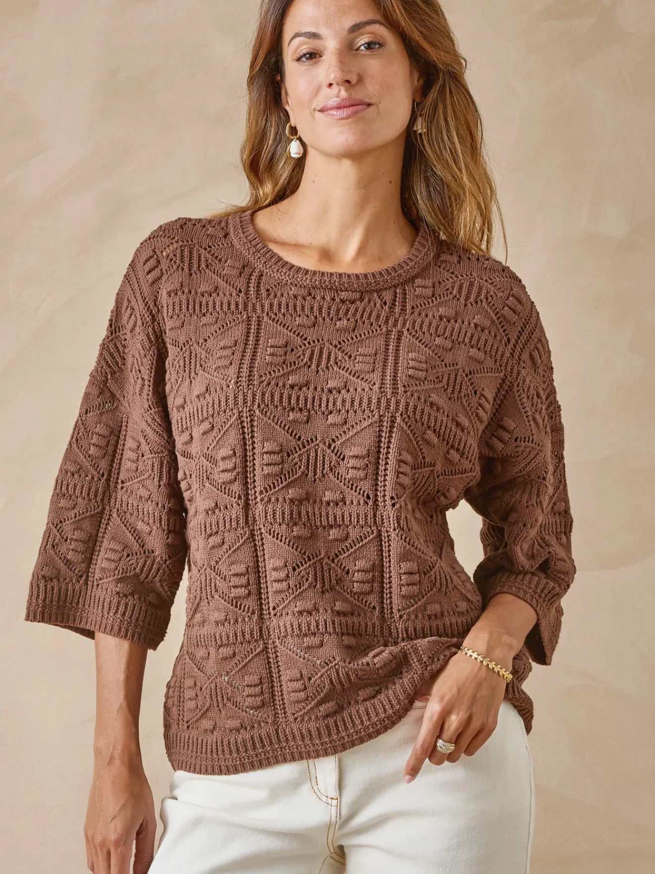 Sale Pull court façon crochet Femme Pull