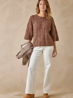 Sale Pull court façon crochet Femme Pull