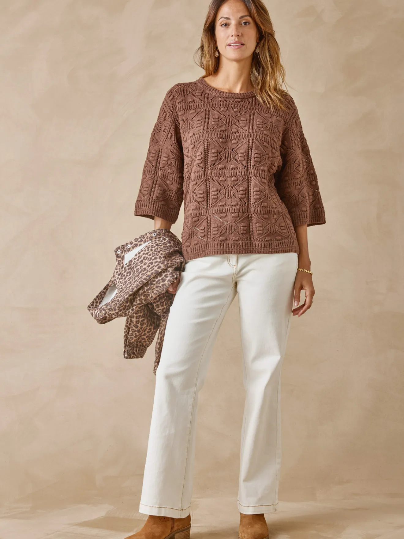 Sale Pull court façon crochet Femme Pull