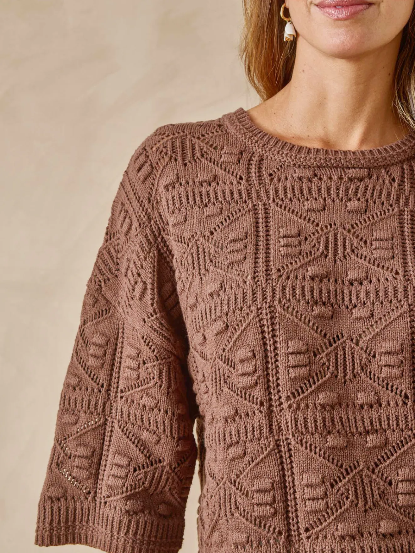 Sale Pull court façon crochet Femme Pull