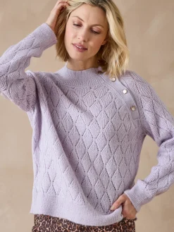 Sale Pull maille fantaisie col montant Femme Pull