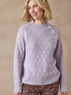 Sale Pull maille fantaisie col montant Femme Pull