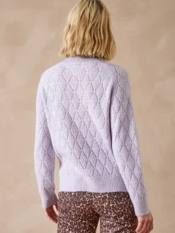 Sale Pull maille fantaisie col montant Femme Pull