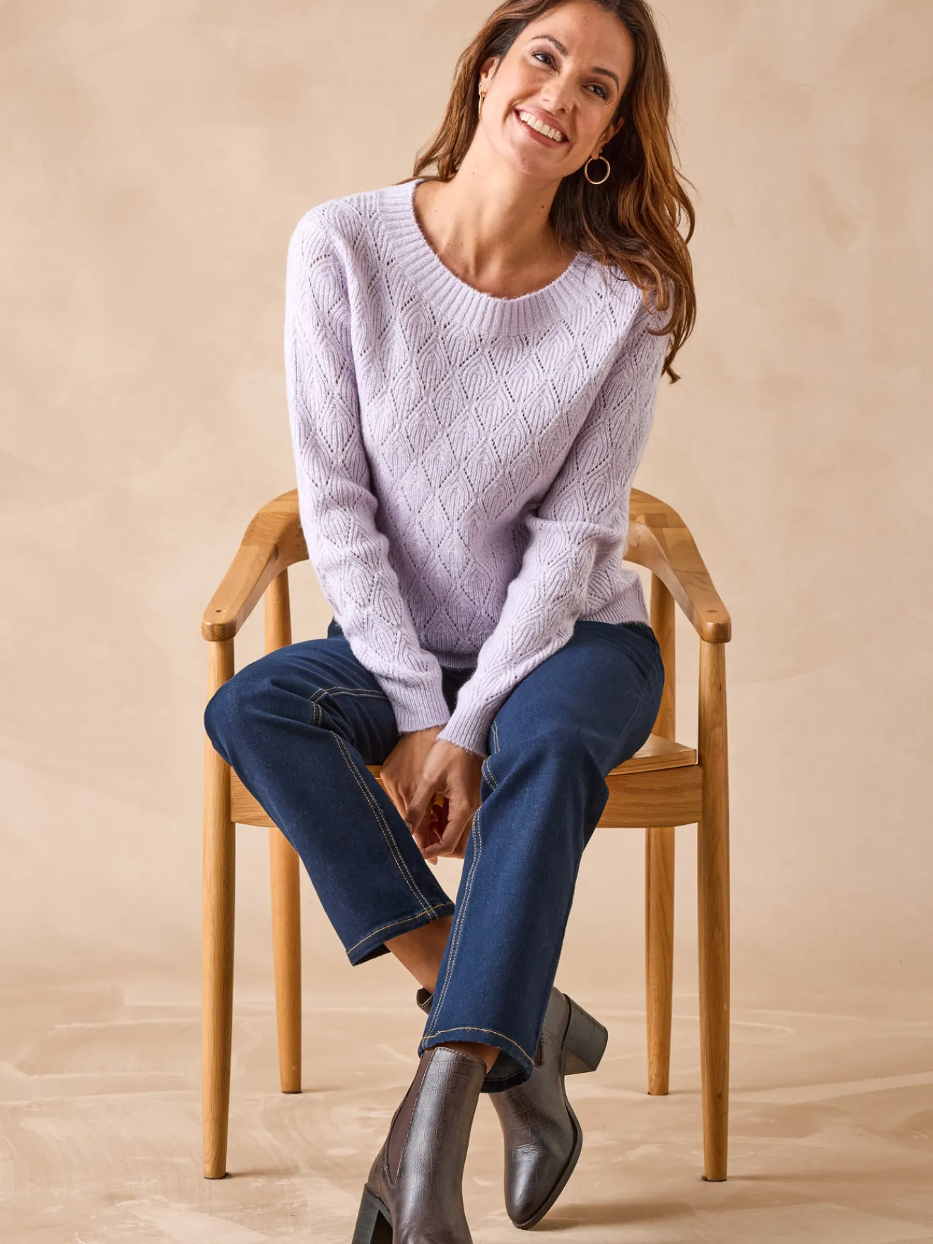 Discount Pull maille fantaisie encolure ronde Femme Pull