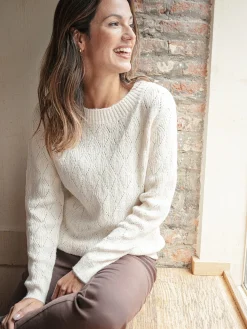 Clearance Pull maille fantaisie encolure ronde Femme Pull