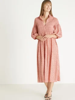 Sale Robe longue boutonnée à smocks Femme Robe