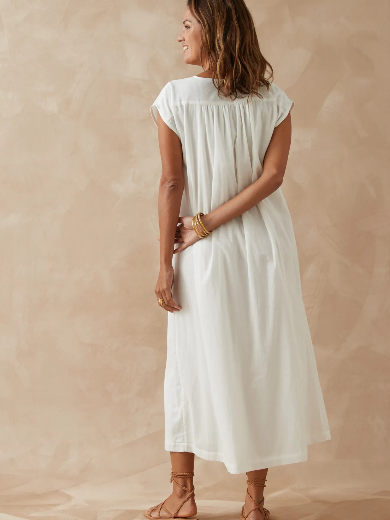 Sale Robe sans manches en voile de coton Femme Robe