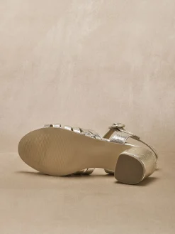 Sale Sandales à talon cuir métallisé Femme Sandales