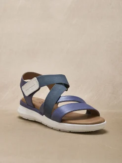 Sandales cuir à scratch et élastiques Femme Sandales