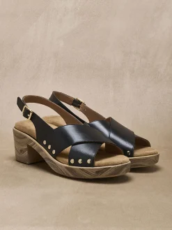 Sale Sandales cuir détails clous Femme Sandales