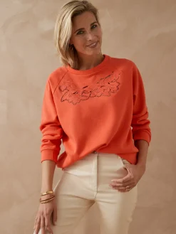Sweat-shirt brodé en molleton Femme Pull