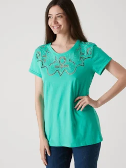 Tee-shirt coton à broderies ajourées Femme T-Shirt