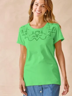 Sale Tee-shirt coton à broderies ajourées Femme T-Shirt