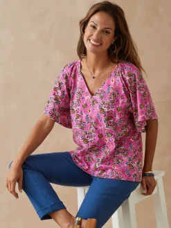 Online Tee-shirt encolure V avec smocks Femme T-Shirt