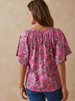 Online Tee-shirt encolure V avec smocks Femme T-Shirt