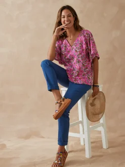 Online Tee-shirt encolure V avec smocks Femme T-Shirt