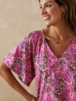 Online Tee-shirt encolure V avec smocks Femme T-Shirt