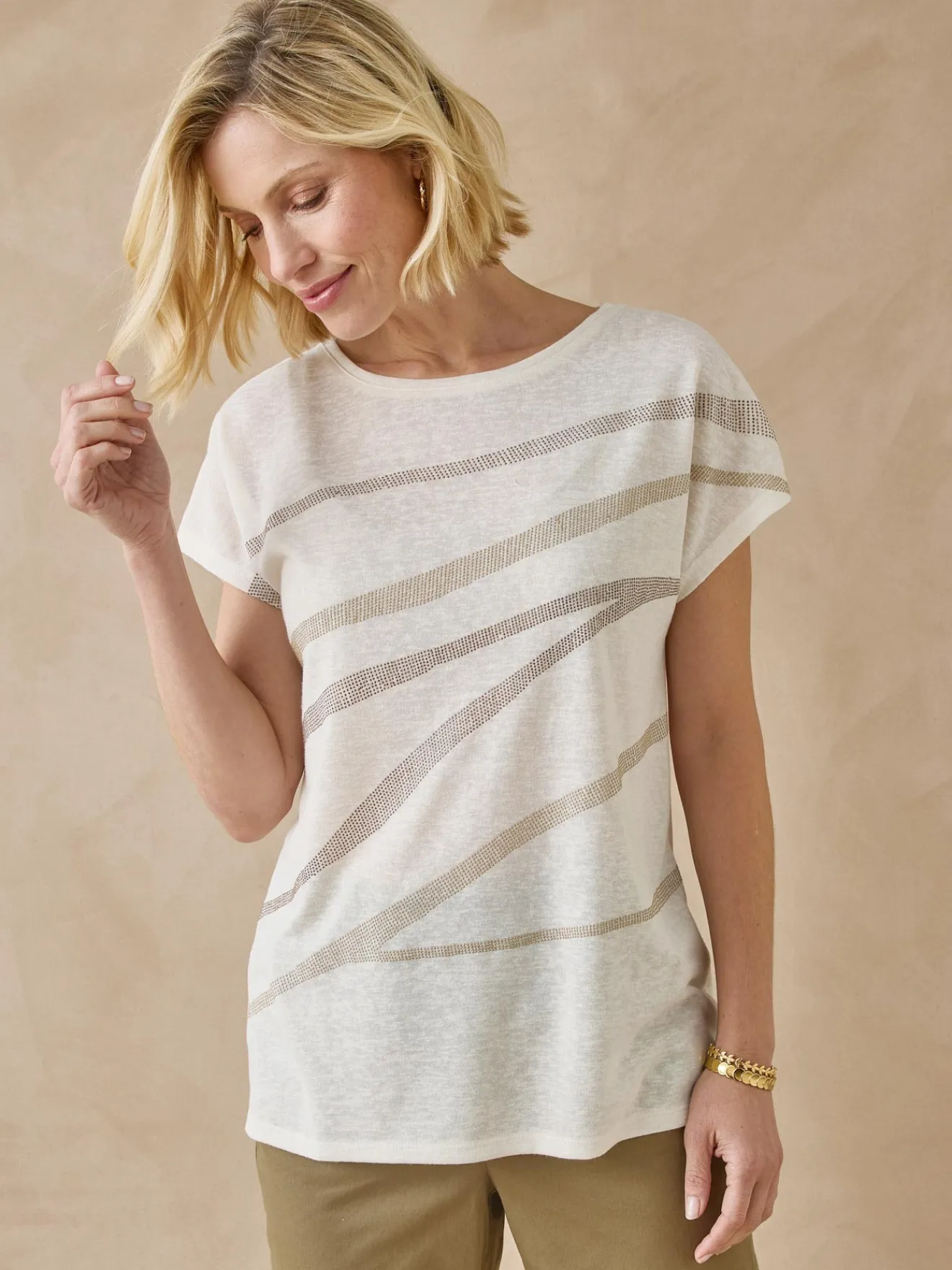 Hot Tee-shirt manches T détails strass Femme T-Shirt