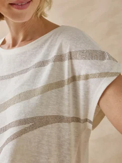 Hot Tee-shirt manches T détails strass Femme T-Shirt