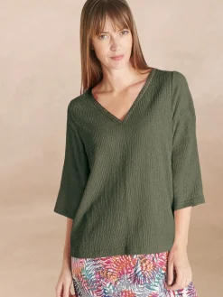 Tee-shirt V galon fantaisie Femme T-Shirt