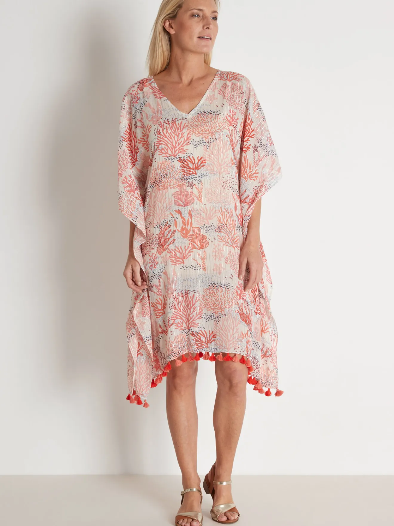 New Tunique ample en voile à pompons Femme Tunique|Chemisier, Blouse