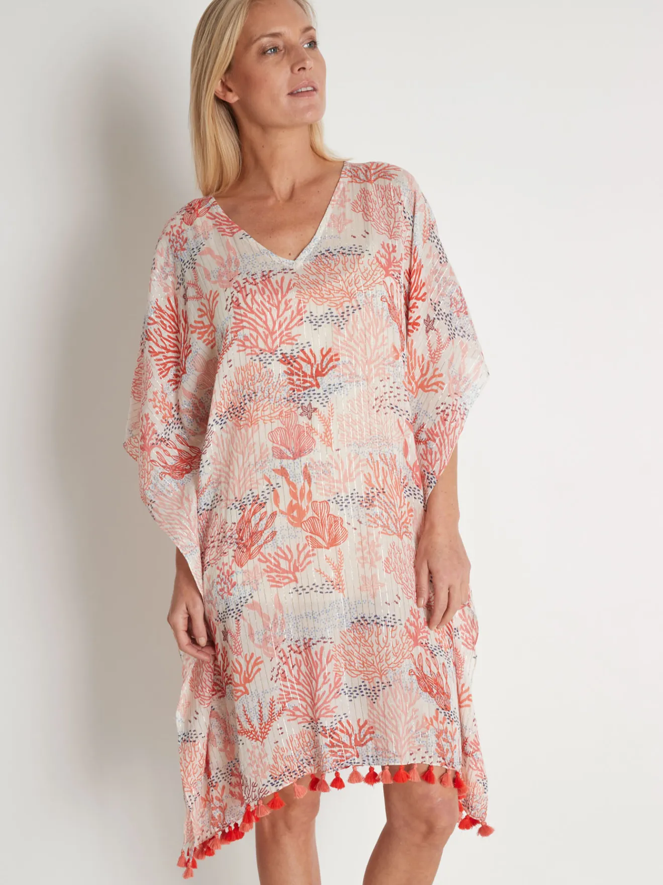 New Tunique ample en voile à pompons Femme Tunique|Chemisier, Blouse