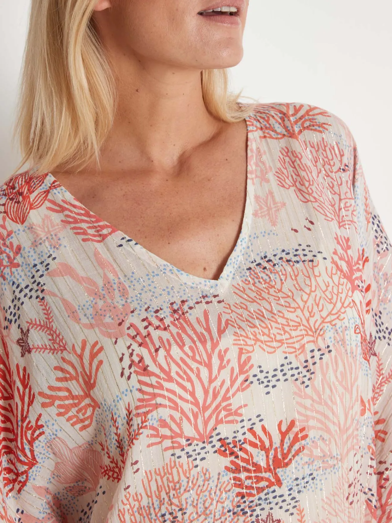 New Tunique ample en voile à pompons Femme Tunique|Chemisier, Blouse