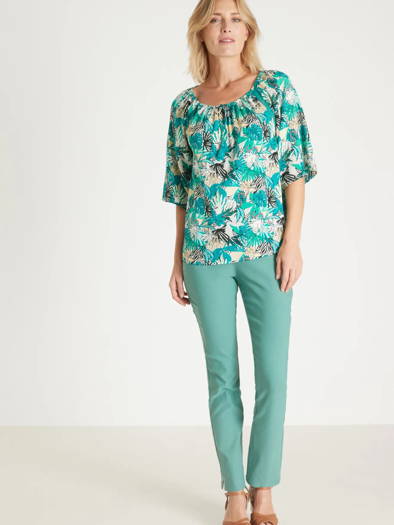 New Tunique fluide manches au coude Femme Chemisier, Blouse