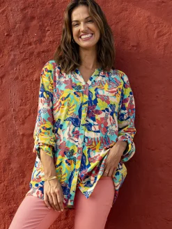 New Tunique longue entièrement boutonnée Femme Tunique|Chemisier, Blouse