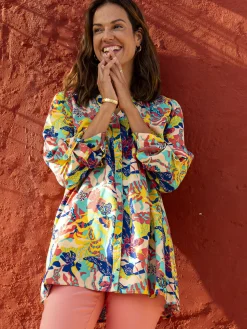 New Tunique longue entièrement boutonnée Femme Tunique|Chemisier, Blouse