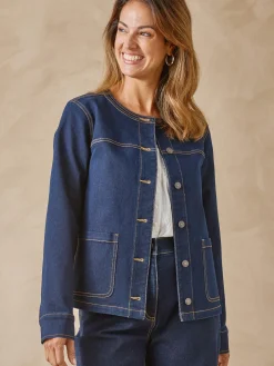 Online Veste denim encolure ronde Femme Manteau, Parka|Veste, Blazer