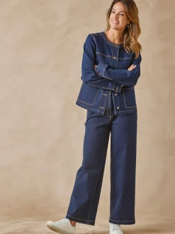 Online Veste denim encolure ronde Femme Manteau, Parka|Veste, Blazer