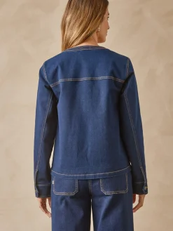 Online Veste denim encolure ronde Femme Manteau, Parka|Veste, Blazer